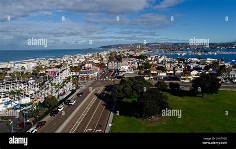 Aerial View Mission Beach With Wooden Giant Dipper Roller Coaster And