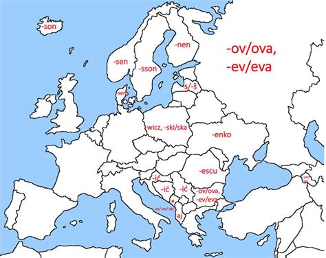 Common surname endings of different countries : MapPorn | Map, Europe ...