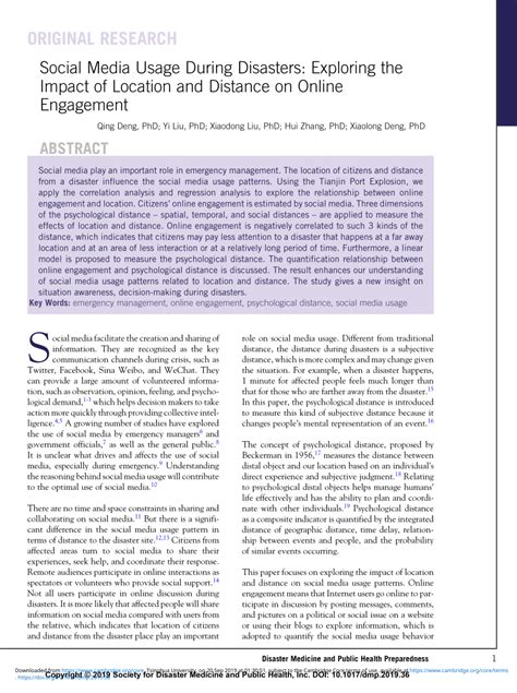 Pdf Social Media Usage During Disasters Exploring The Impact Of Location And Distance On