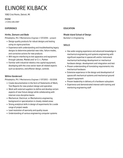 Mechatronics Engineer Resume Samples Velvet Jobs