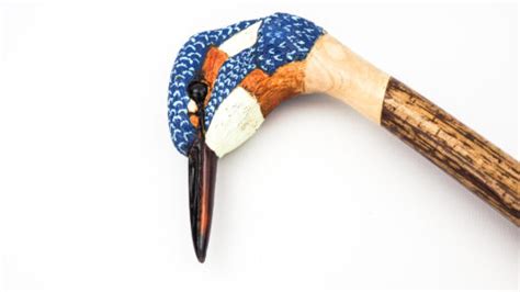 Hand Made By Ian Taylor Carved ‘kingfisher On Twisted Hazel Walking