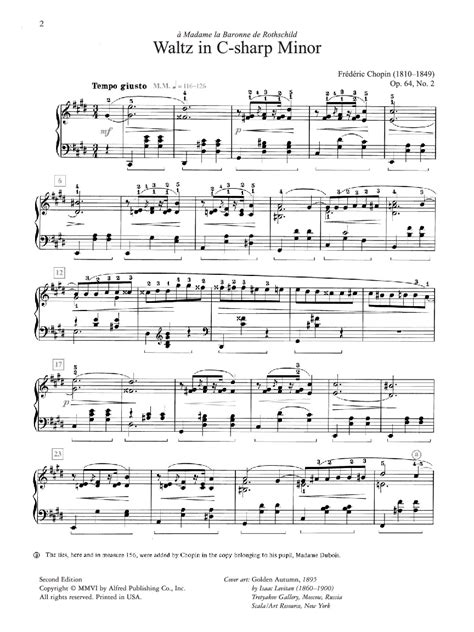 Waltz In C Sharp Minor Op 64 No 2 By Chopin P Jw Pepper Sheet Music