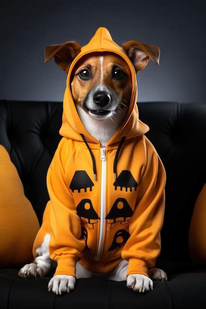 Premium AI Image | Jack Russell Terrier in an orange hooded pumpkin ...