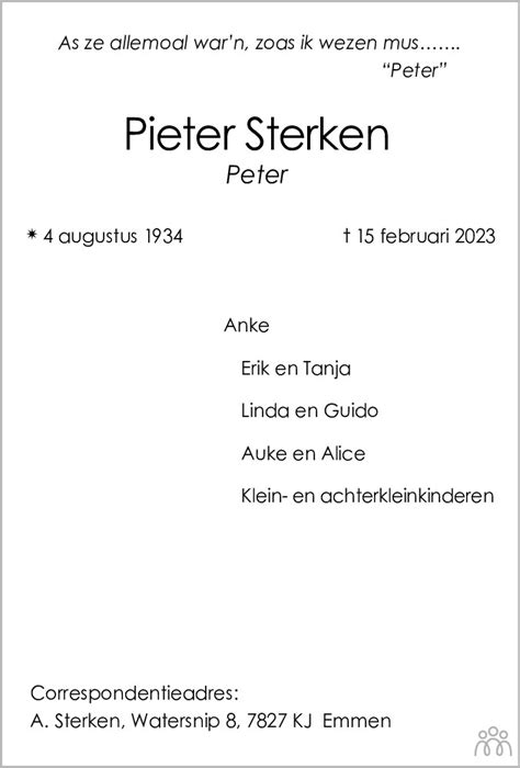 Pieter Peter Sterken 15 02 2023 Overlijdensbericht En Condoleances