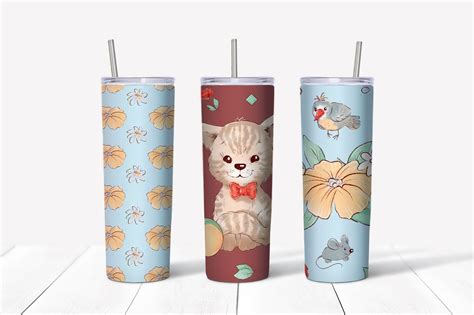 Cats Sublimation Design Skinny Tumbler Wrap Design By Yuliya Art Thehungryjpeg