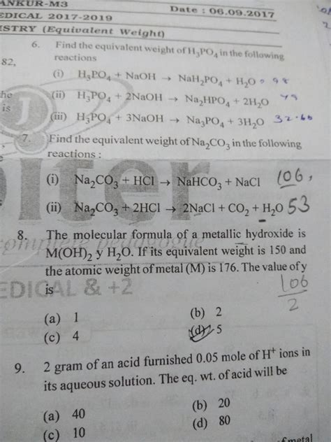 the molecular formula of a metallic hydroxide is M(OH)² y H²O if it's ...