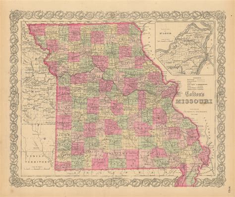 Colton's 1865 Map of Missouri - Art Source International