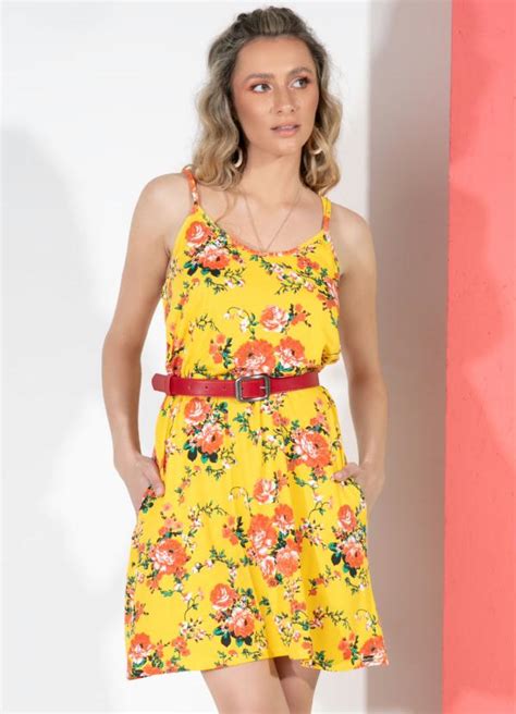 Vestido Curto Floral Amarelo Tiras Costas Quintess