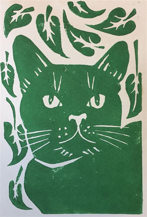 Pin By Marilyn And The Bear On Cat Woodcut Printing Lino Art Cat