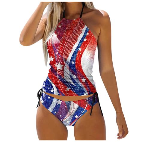 Woeoee Womens Swimsuits Tankini American Flag Tankini With Shorts