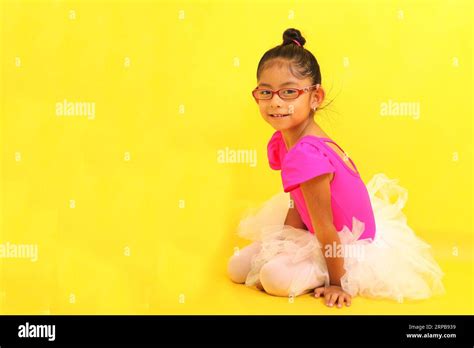Year Old Latina Brunette Girl Dressed As A Ballerina Practices Sport