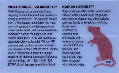 Weils Disease Card Water Jetting Association