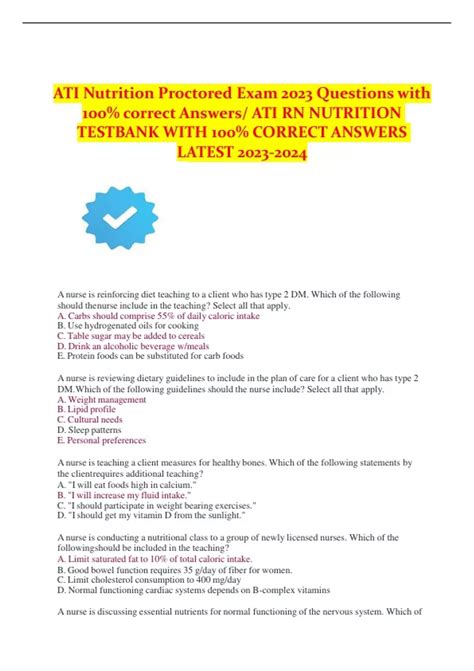 Ati Nutrition Proctored Exam Questions With Correct Answers