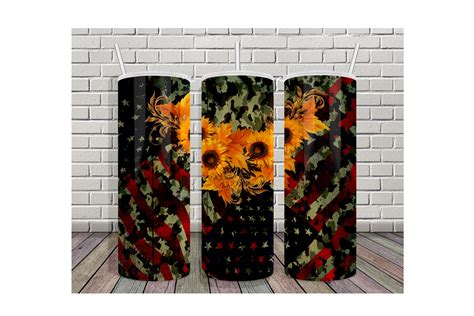 20oz Tumbler Army Flag USA Sunflower Graphic By Ratipornkungdent