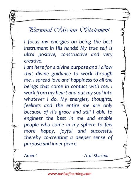 Personal Mission Statement Template For Students