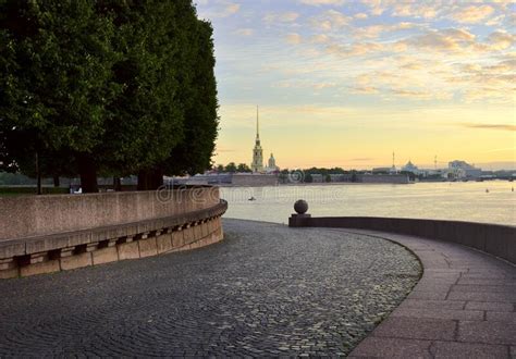 Descent To The Neva River On The Spit Of Vasilievsky Island Tower Of