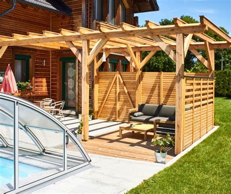 Holz Im Garten F R Terrasse Pergola Holzweg Sichtschutz