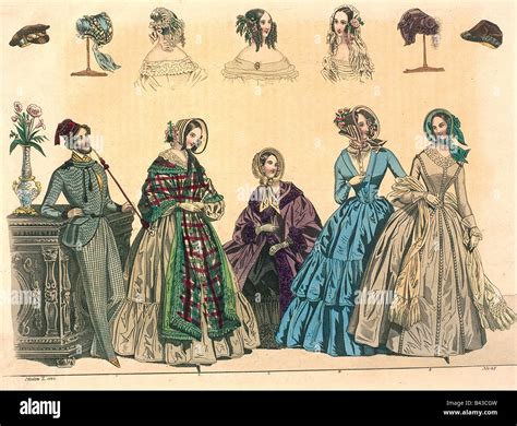 fashion, 19th century, ladies and mens fashion from Paris, engraving ...