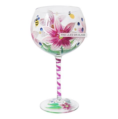 Pink Lillies And Bees Gin Glass Hand Painted Lynsey Johnstone Art