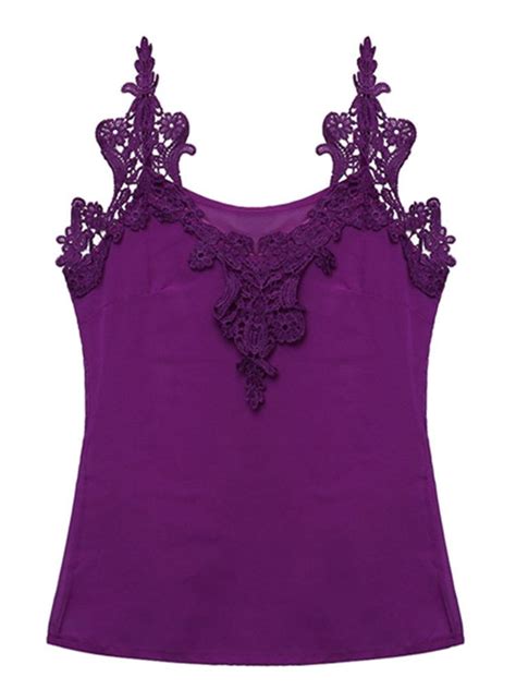 Sexy Lace Strap Patchwork Tank Tops Women Chiffon V Neck Thin Vest At