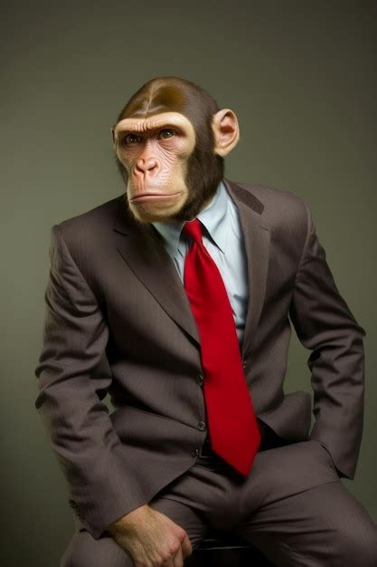 Premium Photo A Monkey Wearing A Suit And Tie Is Sitting On A Table