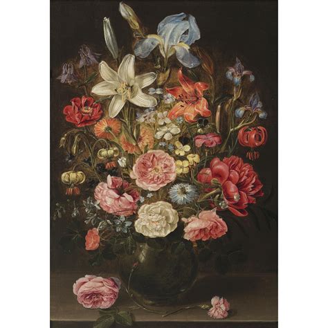 Clara Peeters A Still Life Of Lilies Roses Iris Pansies Columbine