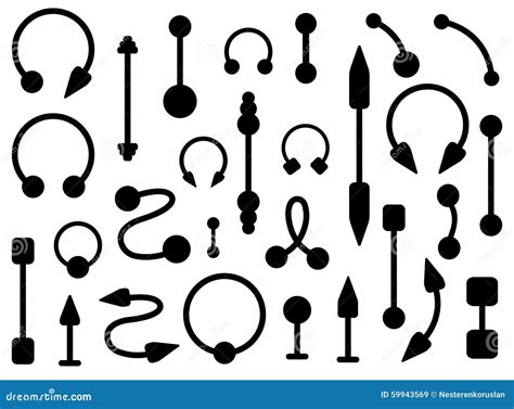 Set Of Body Piercings Jewelry Silhouettes Stock Vector Image 59943569