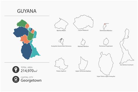 Map of Guyana with detailed country map. Map elements of cities, total ...