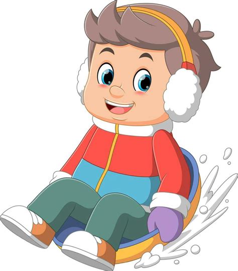 Cartoon A Boy Kids Sledding Down A Hill 34204050 Vector Art At Vecteezy