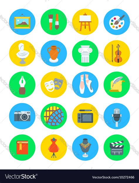 Art And Crafts Flat Round Icons Set Royalty Free Vector