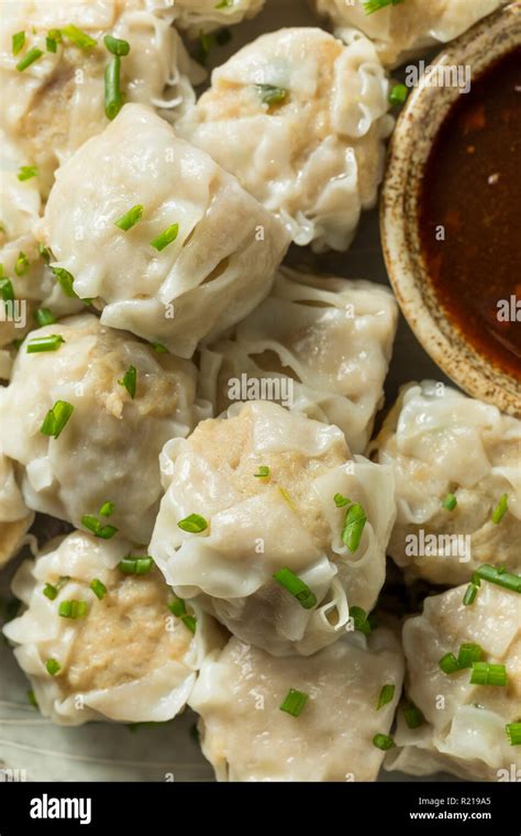 Homemade Pork Shu Mai Dumplings With Dipping Sauce Stock Photo Alamy