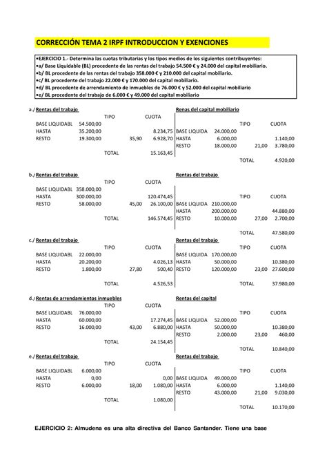 Correccion Ejercicios Irpf Introduccion Exenciones CorrecciÓn Tema