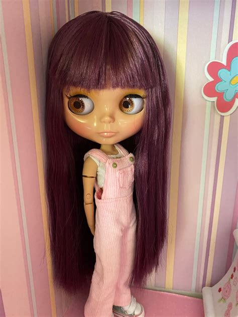 Takara 12 Neo Blythe Nude Doll Tan Skin Dark Purple Hair Hands Joint