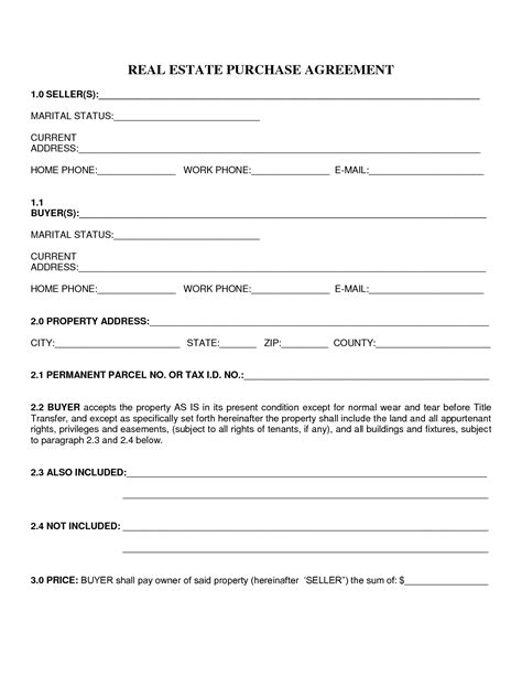 Real Estate Purchase Sale Agreement Form