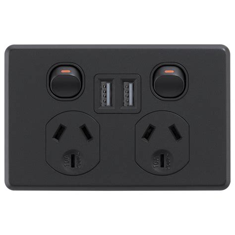 DETA X6 Matte Black Double Power Point With Dual USB Charger Deta