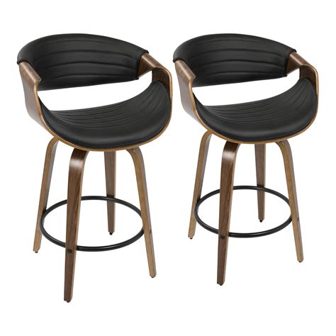 Symphony Mid Century Modern Counter Stool In Walnut And Black Faux