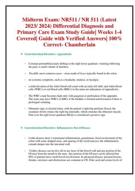 Midterm Final Exams NR511 NR 511 Differential Diagnosis And