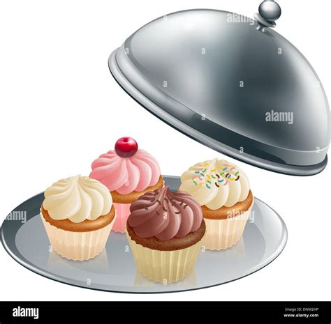 Illustration Of Different Flavour Cupcakes On A Silver Platter Stock