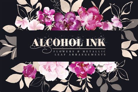 Alcohol Ink Flowers & Metallic Floral Clipart - Design Cuts