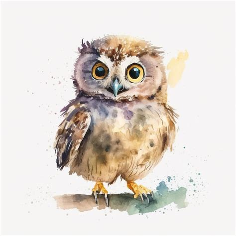 Premium AI Image | A watercolor painting of a small owl with yellow eyes.