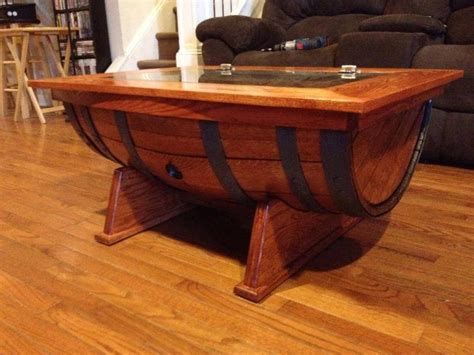 Whiskey Barrel Coffee Table With Bottle Storage Etsy