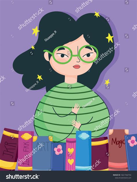 Book Day Teen Girl Glasses Books Stock Vector Royalty Free 1661766754