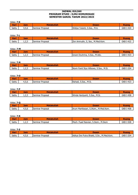 Jadwal Kuliah Semester Ganjil Pengumuman Ilmu Komunikasi