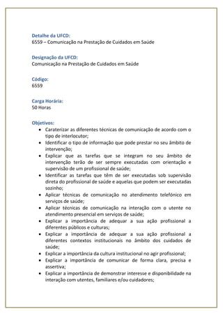 UFCD 6559 COMUNICAÇÃO NA PRESTAÇÃO DE CUIDADOS EM SAÚDE PDF