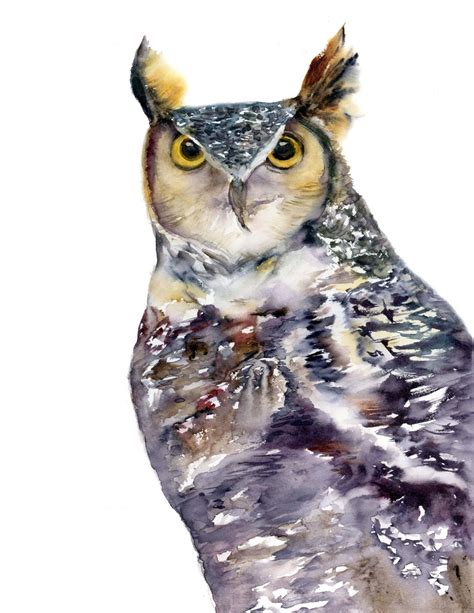 Great Horned Owl Archival Print Owl Art Owl Watercolor Etsy