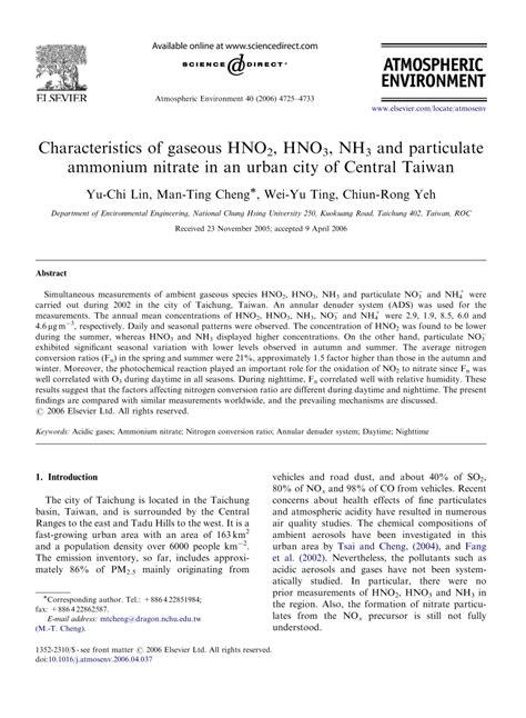 Pdf Characteristics Of Gaseous Hno2 Hno3 Nh3 And Particulate