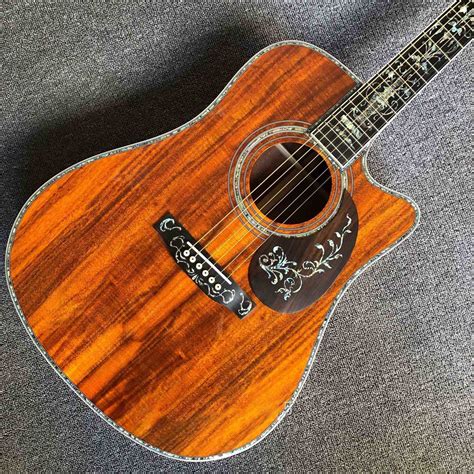 Custom Koa Wood Abalone Binding Cutaway Acoustic Guitar 41 Inch Dreadnought Om Ooo Style Guitar