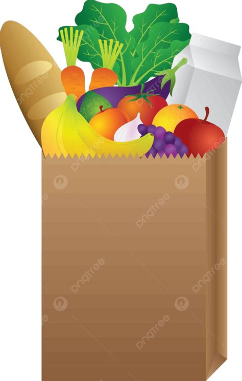 Grocery Paper Bag Of Food Juice Bananas Peach Vector Juice Bananas