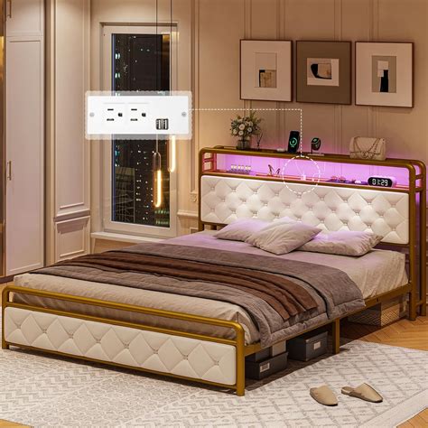 ADORNEVE Base De Cama LED Queen Con Cabecera De Almacenamiento Base De