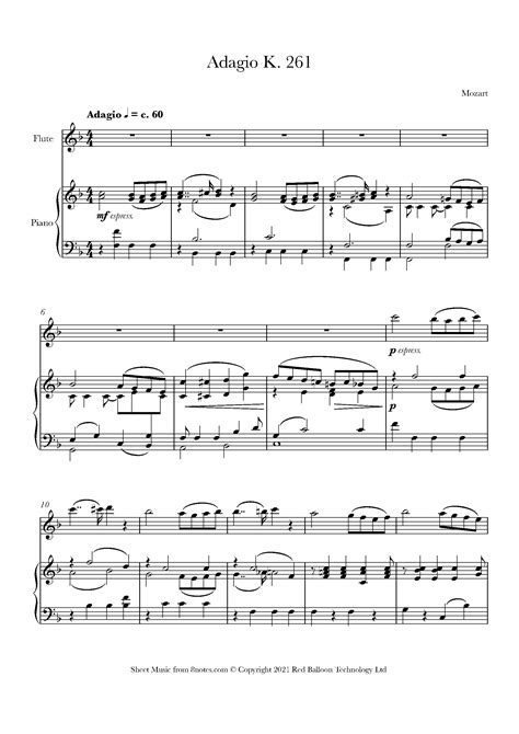 Mozart Adagio In E Major K Sheet Music For Flute Notes